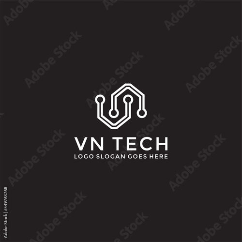 VN Initial tech logo vector image