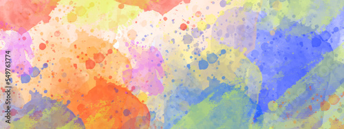 A Colorful Brushed Painted Abstract Background watercolor illustration background ,Paint stains with spots, blots, grains, splashes. Colorful wallpaper. © Ghost Rider
