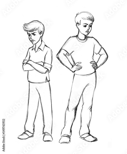 Quadro em tela The two boys quarreled. Pencil drawing