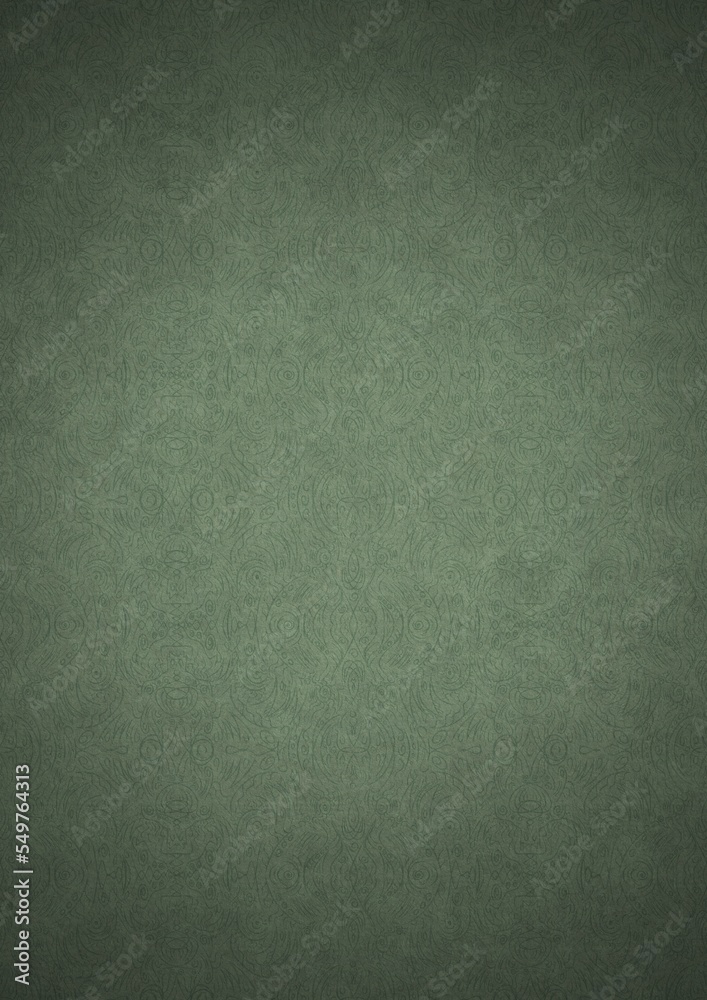 Hand-drawn unique abstract symmetrical seamless ornament. Dark semi transparent green on a light warm green with vignette of a darker background color. Paper texture. A4. (pattern: p03e) Hand-drawn unique abstract symmetrical seamless ornament. Dark semi transparent green on a light warm green with vignette of a darker background color. Paper texture. A4. (pattern: p03e)