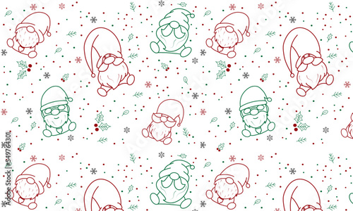 cute seamless pattern with gnomes, snowflakes, happy new year, merry christmas	
