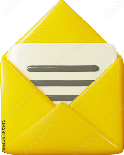 3d open mail envelope with message, letter or email. Realistic postcard or paper document sent as corporate notification, web news, subscription verification confirmed