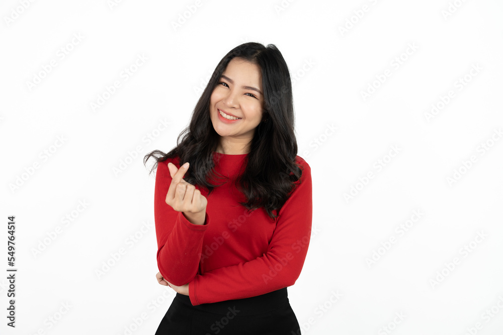 Beautiful young Asian girl thinking and looking upwards. The concept of content thinks about future isolated on white background. Beautiful young Asian girl thinking and looking upwards. The concept of content thinks about future isolated on white background.