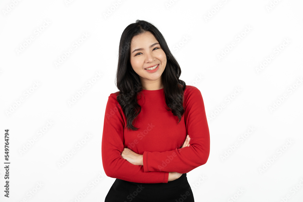 Beautiful young Asian girl thinking and looking upwards. The concept of content thinks about future isolated on white background. Beautiful young Asian girl thinking and looking upwards. The concept of content thinks about future isolated on white background.