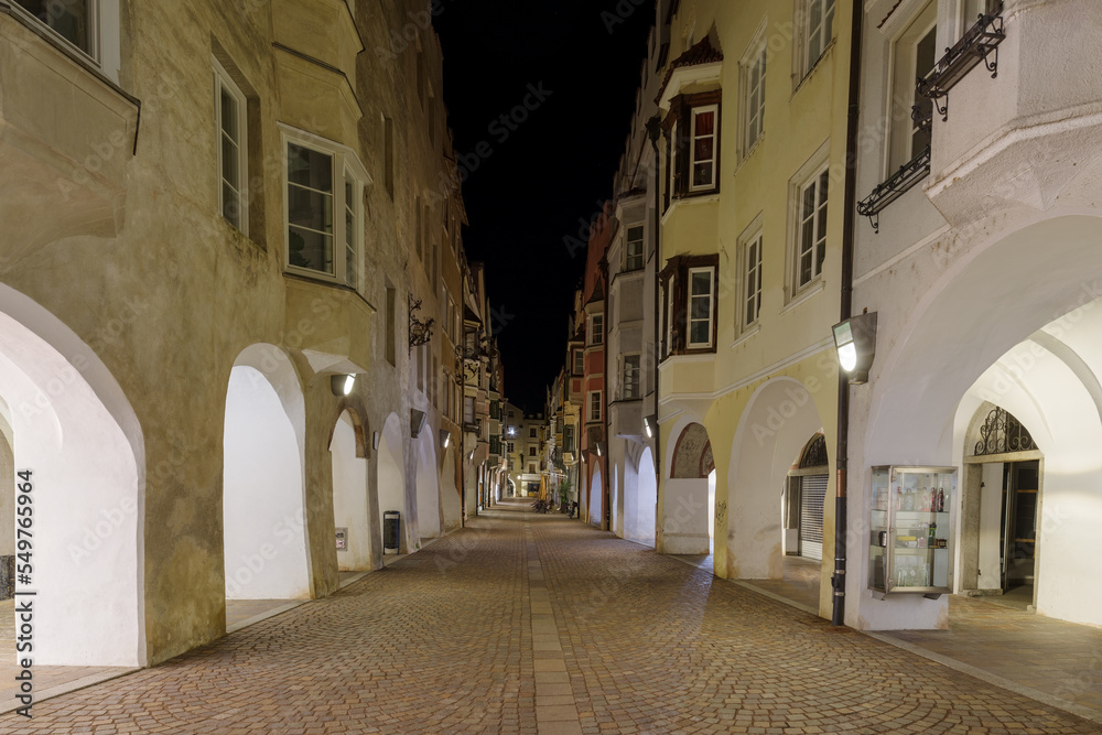 Brixen street by night, Northern Italy