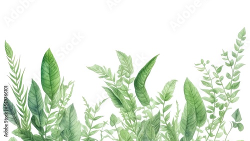 Watercolor seamless pattern with green leaves. Isolated on white background.