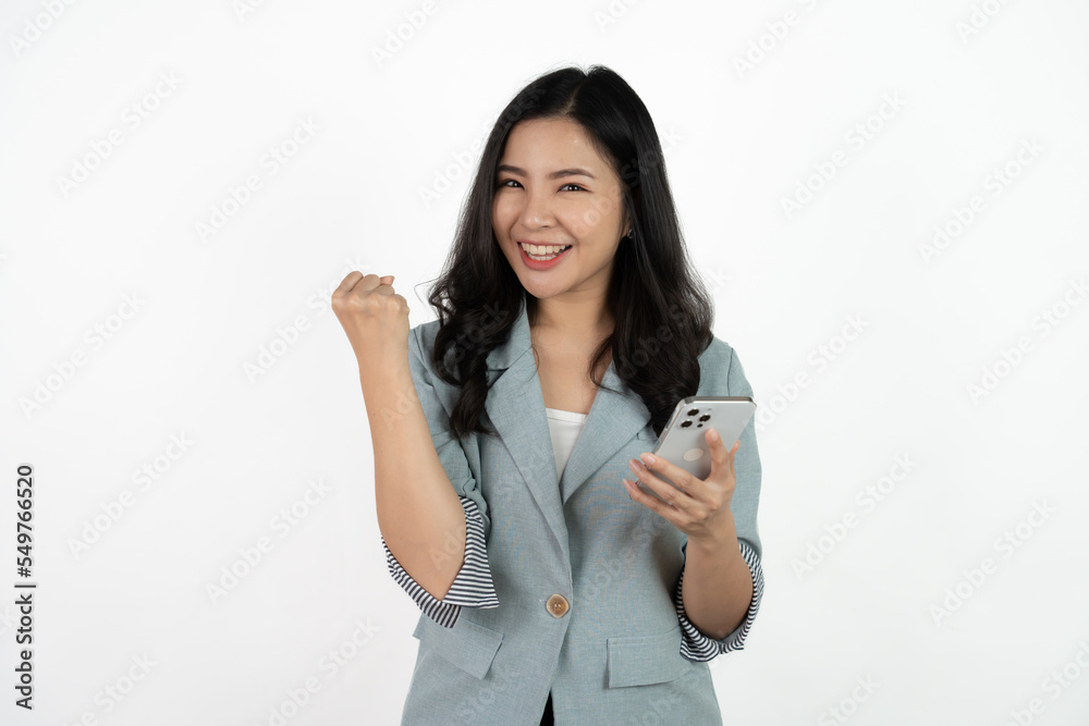 Surprise asian beautiful woman using smartphone isolated on white background. Surprise asian beautiful woman using smartphone isolated on white background.