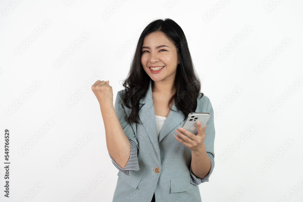 Surprise asian beautiful woman using smartphone isolated on white background. Surprise asian beautiful woman using smartphone isolated on white background.