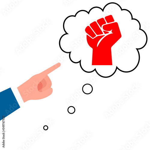 icon of a hand pointing to a thought about rebellion