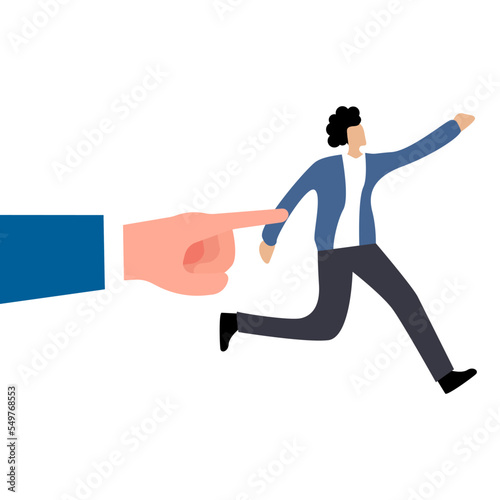 icon of a person who runs away and a finger points at him