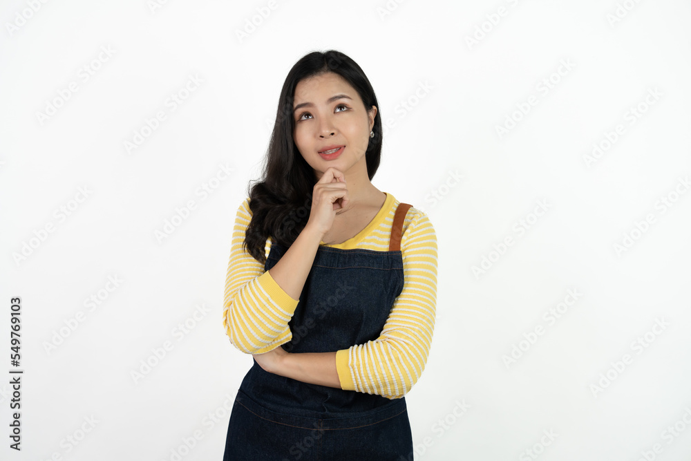 Portrait of asian waitress beaufitul female is posing in the studio with happy smiling at isolate on white background studio. Portrait of asian waitress beaufitul female is posing in the studio with happy smiling at isolate on white background studio.