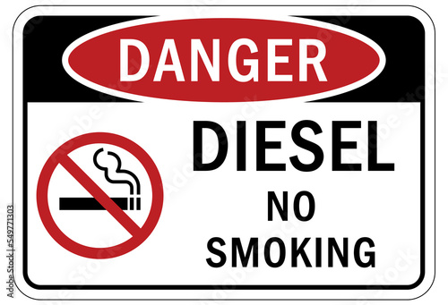 Flammable material diesel fuel sign no smoking
