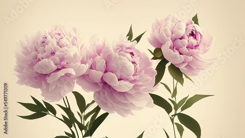 Set vintage watercolor elements of pink peonies, Pink and white peony background.