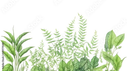 Green leaves and brunches Greenery herb hand rawn illustration. Watercolour clipart drawing.