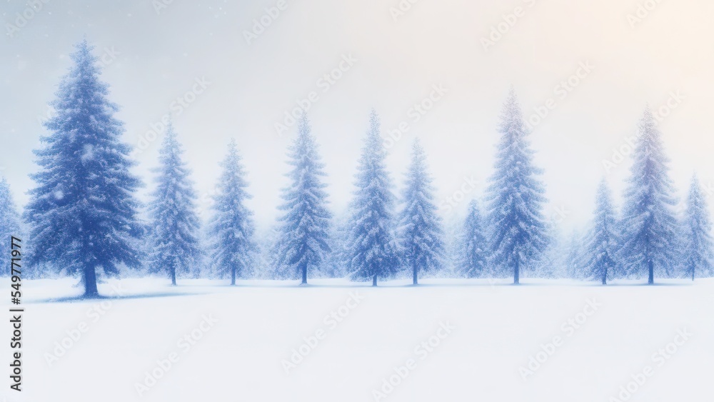 Fir trees in winter snow, Christmas background,  Beauty of nature concept.