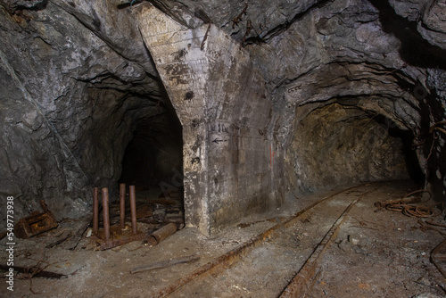 Old iron ore mine underground tunnel two way drift