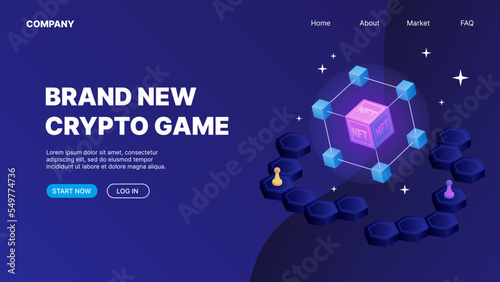 NFT Box in Blockchain. P2E Crypto Games Landing Page Concept. Brand new crypto game. Vector illustration
