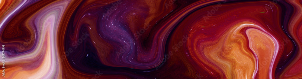 luxurious colorful liquid marble surfaces design. Dark Red orange and pink color beautiful fluid abstract acrylic pour onyx marble oil paint background illustration.