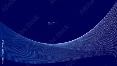 Dark blue abstract background, vector wave of flowing particles, curvy lines of dots in motion, technology and science theme, airy and ease futuristic illustration.