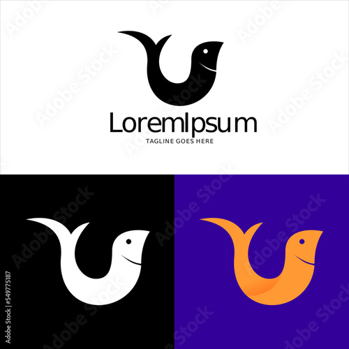 Initial letter U logotype. Minimalist fish logo concept, fit for fishing, seafood restaurant, packaging or ocean traveling. Illustration vector logo.