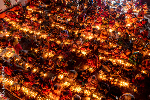 Dhaka, Bangladesh - 10 November 2022: Aerial view of Rakher Upobash festival, Shri Shri Lokenath Brahmachari Ashram temple. photo