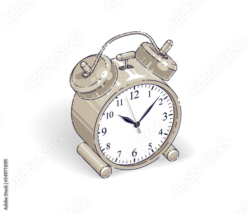 Table Alarm Clock isolated on white. Isometric vector illustration, 3d thin line design.