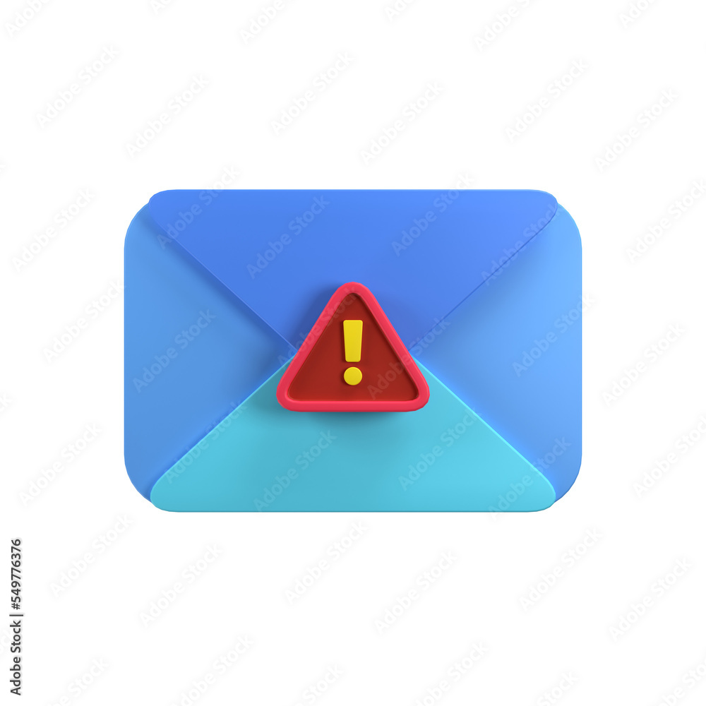 Scam email with envelope warning sign 3D Scam email with envelope warning sign 3D