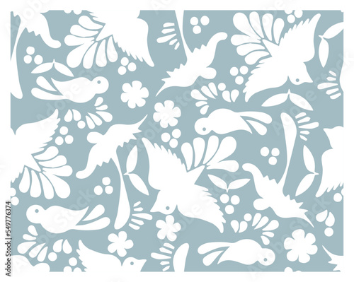 Flying birds background. Blue and white nature pattern - wallpaper