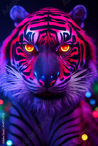 Fotografiet psychedelic muscular tiger with glowing eyes from A Nightmare Before Christmas b