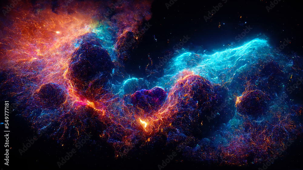 Galaxy explosion. Space nebula. Big bang. Neon red blue color glowing stardust cloud constellation radiance on dark black collage illustration abstract art background. Galaxy explosion. Space nebula. Big bang. Neon red blue color glowing stardust cloud constellation radiance on dark black collage illustration abstract art background.