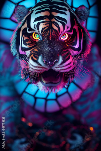psychedelic muscular tiger with glowing eyes from A Nightmare Before Christmas b Fototapet