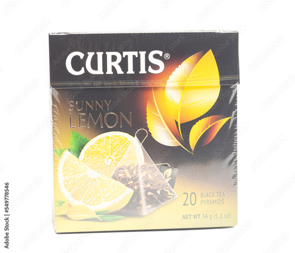 Moscow, Russia, November 27,2022: Black tea in pyramids Curtis Sunny ...