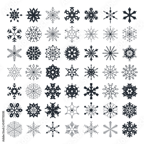 Snowflake set isolated on transparent background.