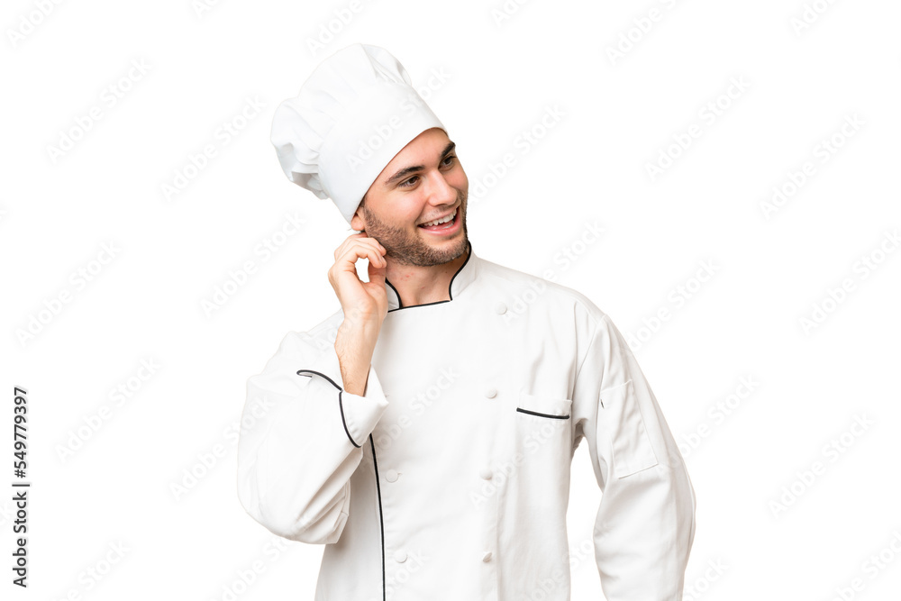 Young handsome chef man over isolated background thinking an idea Young handsome chef man over isolated background thinking an idea