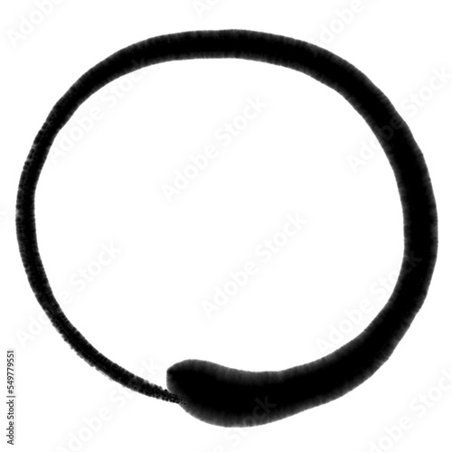 Black circle of watercolor paint. Chinese  Japanese and Korean Calligraphy brush style.