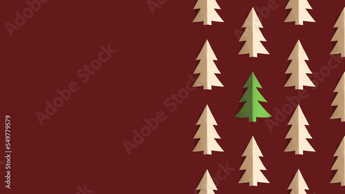 Banner with pattern of paper craft Christmas trees on vinous background with copyspace