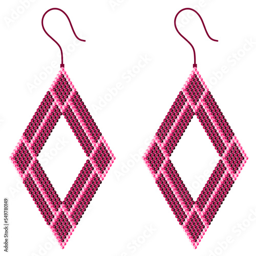 Two rhombus hole earrings in combination with light and dark pink, made of 3D cubes
