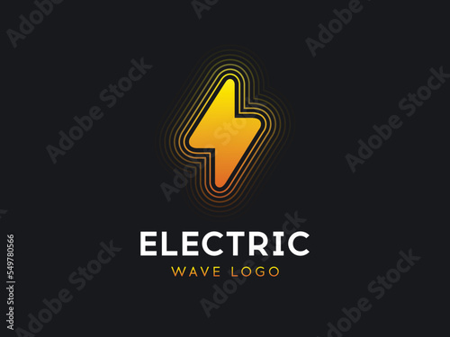 Electric wave logo concept. Lightning sign with waves. Electricity power logotype. Flash logo design template. Lightning bolt with waves. Modern vector illustration
