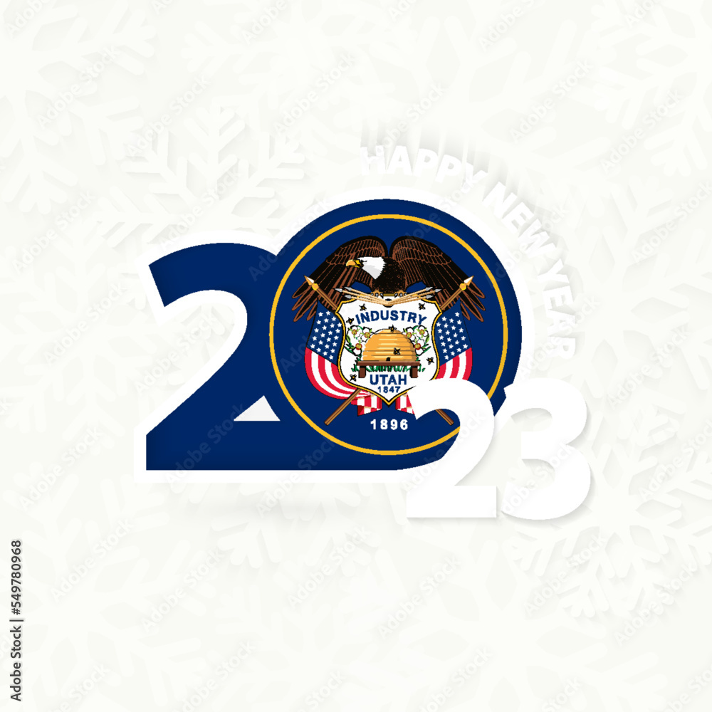 Fototapeta premium New Year 2023 for Utah on snowflake background.