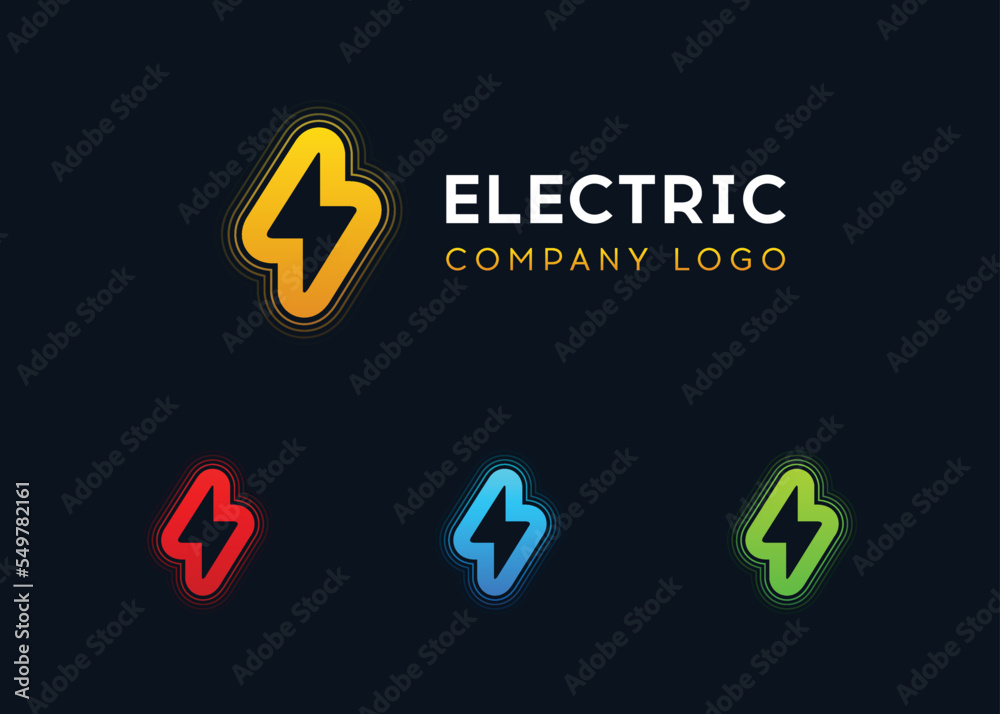 Electric wave vector logo design. Lightning bolt minimal simple symbol. Electricity sign design. Power icon in different colors. Energy vector logo template Electric wave vector logo design. Lightning bolt minimal simple symbol. Electricity sign design. Power icon in different colors. Energy vector logo template