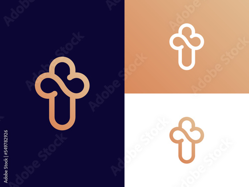 Infinity cross logo concept. Round cross with infinity symbol inside. Mark of Unlimited Faith. Vector illustration