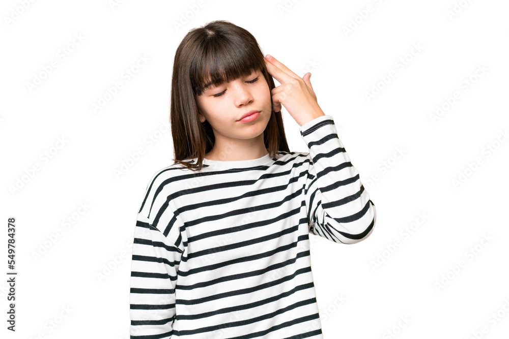 Little caucasian girl over isolated background with problems making suicide gesture Little caucasian girl over isolated background with problems making suicide gesture