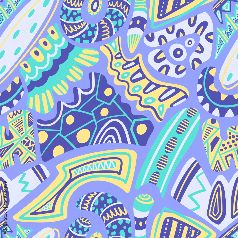 vector doodle colorful freeform seamless pattern on purple