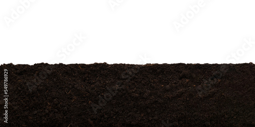 Wide layer of garden brown soil isolated on a transparent background.