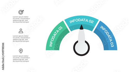 Speedometer infographic with 3 elements template for web, business, presentations, vector illustration.