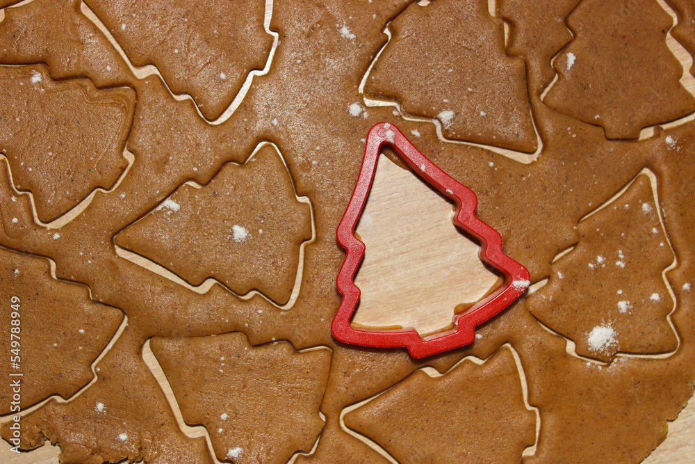 Dough for ginger cookies with Christmas molds. Dough for ginger cookies with Christmas molds.