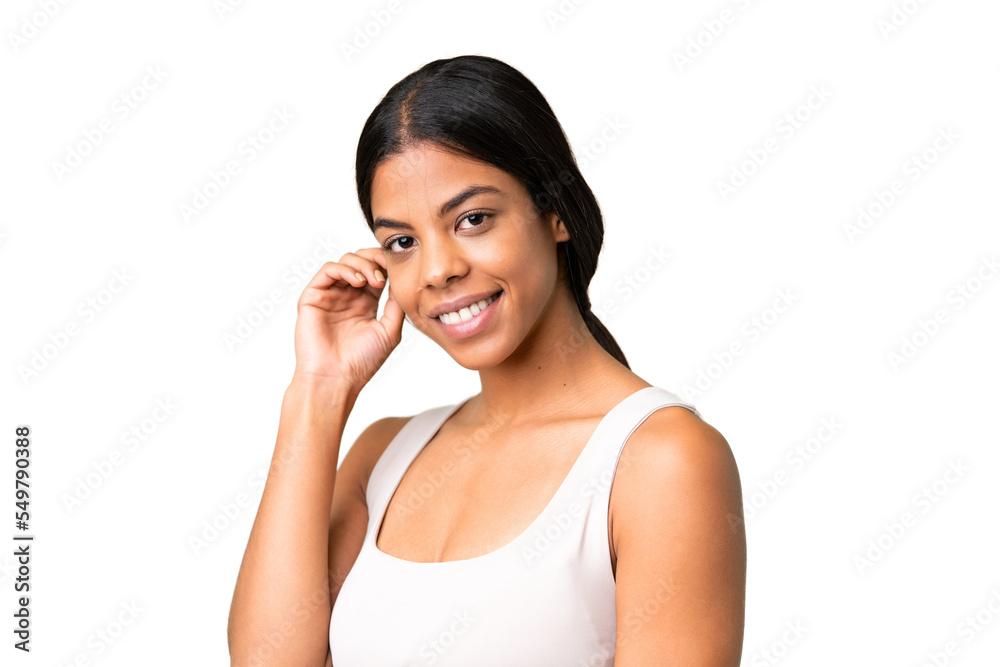 Young woman over over isolated chroma key background . Portrait Young woman over over isolated chroma key background . Portrait