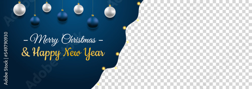 Christmas background with New Year realistic toys. Transparent backgound with realistic garland. Vector illustration concept