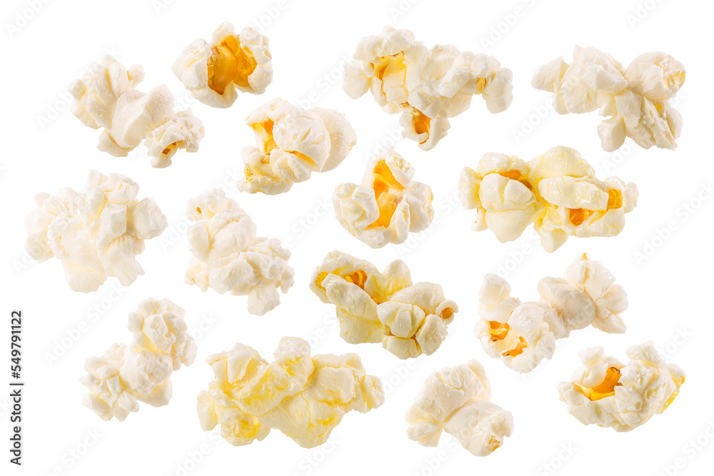 Butterfly or snowflake popcorn, an irregular shaped puffed corn kernels, isolated png - obrazy, fototapety, plakaty 