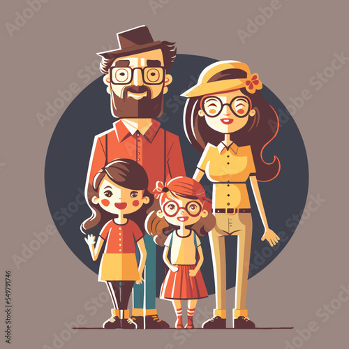 Happy family portrait with kids, Parent Love modern flat vector illustration